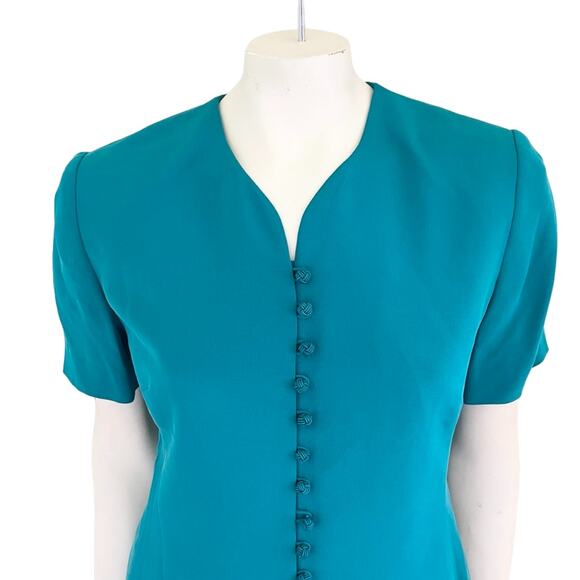 VTG AMANDA SMITH 100% Silk Matching Skirt Suit Set in Teal SZ 8P - Picture 2 of 13